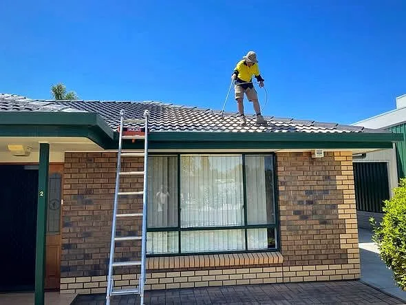 Painter restoring a roof